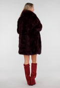 Donkerrode Faux Fur Jas met Brede Reverskraag