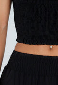 Zwarte Two Piece Set met Smock Top en Wijde Broek