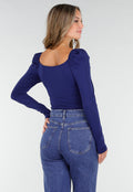 Navy Overslag Top van Stretchstof