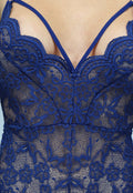 Blauwe Strappy Kanten Bodysuit