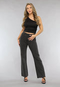 Redial Jeans  Antraciet Straight Leg Jeans met Strass Steentjes
