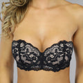 Zwarte Kanten Balconette BH met Push-Up en Afneembare Bandjes