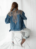 Blauwe Denim Spijkerjas met Western Print