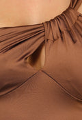 Padded Bruine Glanzende Jurk met Split