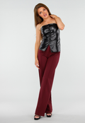 Zwarte Strapless Top van Imitatieleer met Drukknopen en Lichte Stretch