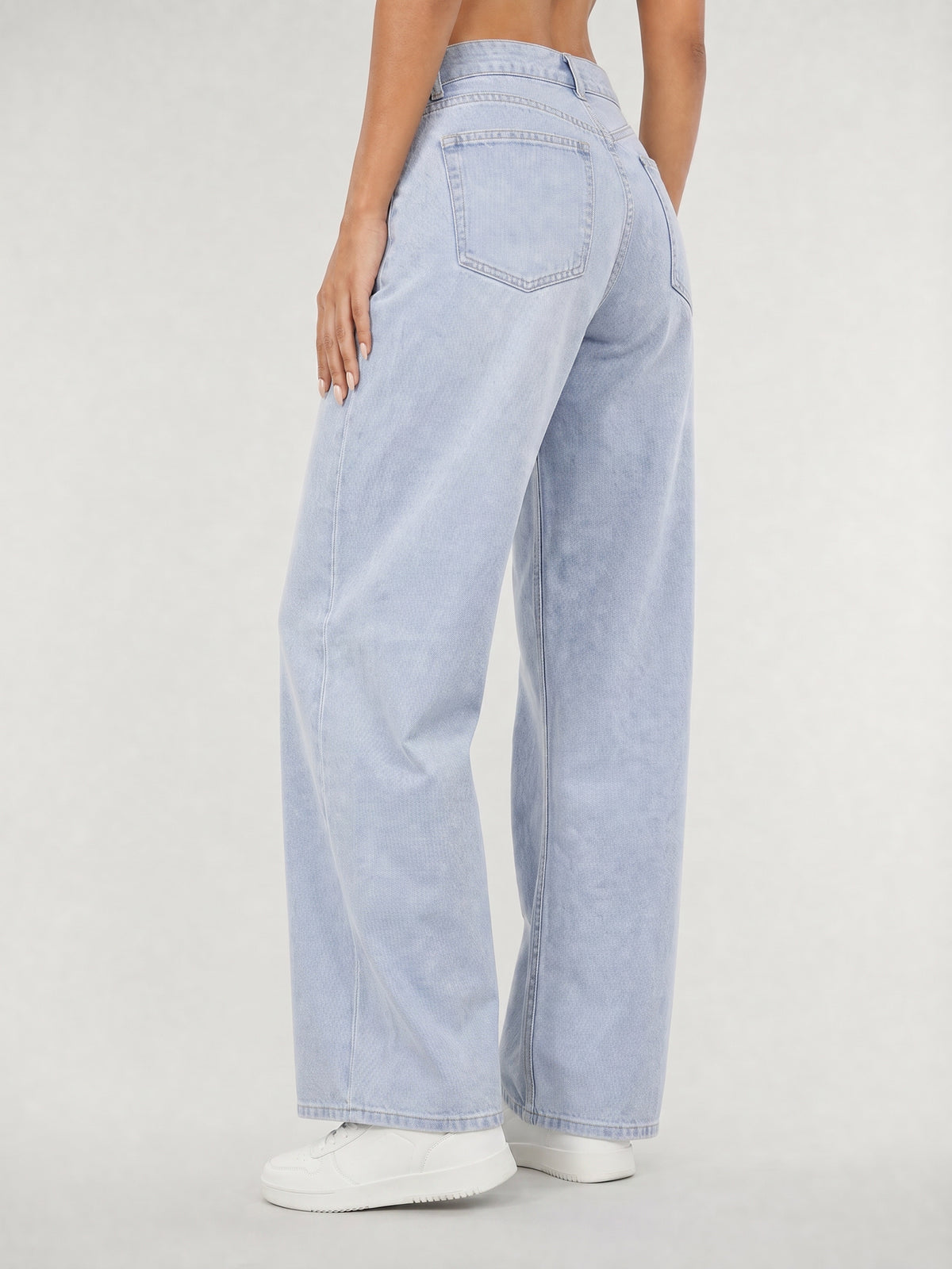 Lichtblauwe Denim Balloon Jeans met Plooien en Hoge Taille