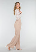 Witte Kant Bodysuit met Stretch en Beige Onderlaag