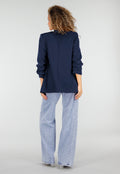 Marine Blauwe Blazer met Geplooide Driekwart Mouwen