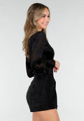 Zwarte Mesh Bodysuit met Flocked Print