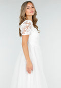 Witte Trouwjurk met Kanten Bloemen en Tule Rok