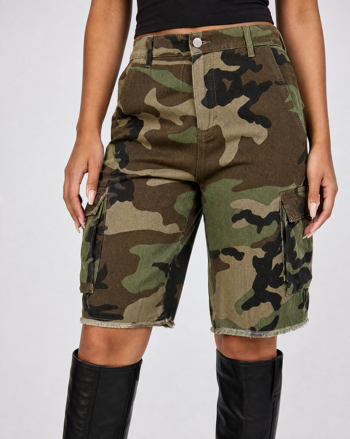 Camouflage Cargo Bermuda Short van Denim met Zakken