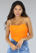 Oranje Mesh Korset Top  met Gedrapeerd Detail