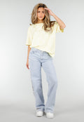 Butter Yellow Kanten T-shirt met Korte Mouwen en Ronde Hals