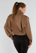 Bruine Cropped Trenchcoat met Knoopsluiting en Brede Kraag