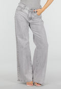Grijze Wide Leg Jeans met Stud Details en High Waist Pasvorm