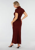Bordeauxrode Maxi Jurk met Col en Split