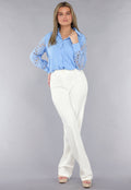 Lichtblauwe Blouse met See-Through Crochet Mouwen