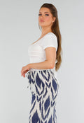Witte Top met Vierkante Hals, Stretch, Kant en Striksluiting