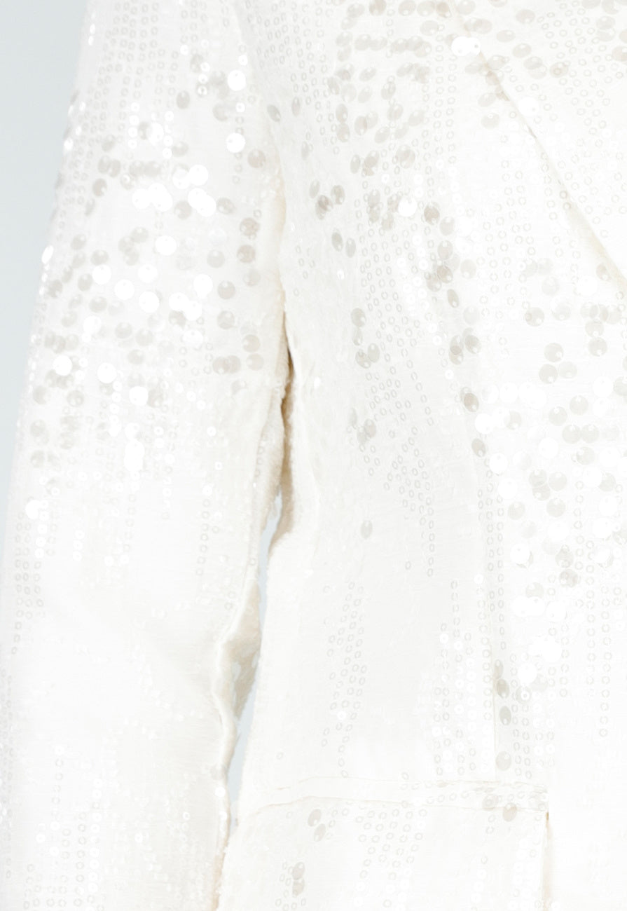 Witte Pailletten Set met Blazer en Rechte Broek