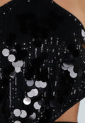 Zwarte Halter Top met Pailletten, Puntzoom en Open Rug