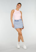 Roze Rib Tanktop met Racerback en Gele Tekst