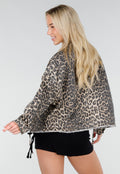 Luipaardprint Denim Jas met Klepzakken en Trekkoord