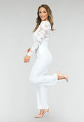 Nette Witte Jumpsuit met Kant en Tailleriem