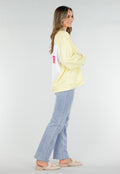 Gele Sweater met Good Vibes Print op Rug