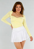 Pastel Gele Top met Lange Mouwen en Sweetheart Halslijn