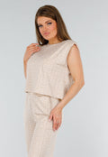 Beige Mouwloze Stretch Top met Schoudervulling en Ronde Hals