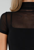 Zwarte Mesh Top met Hoge Hals en Pads