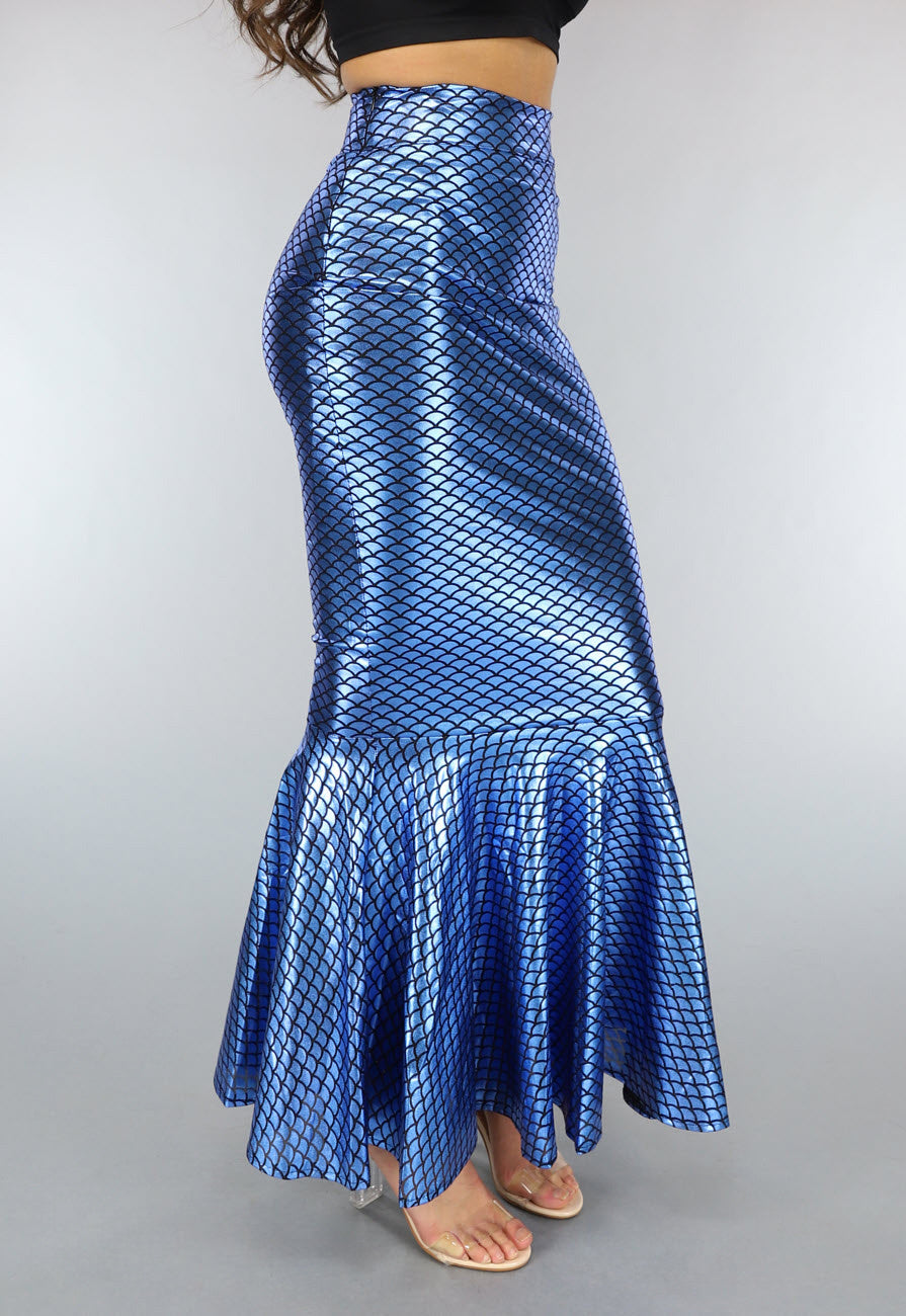 Metallic Blauwe Zeemeermin Schubben Rok