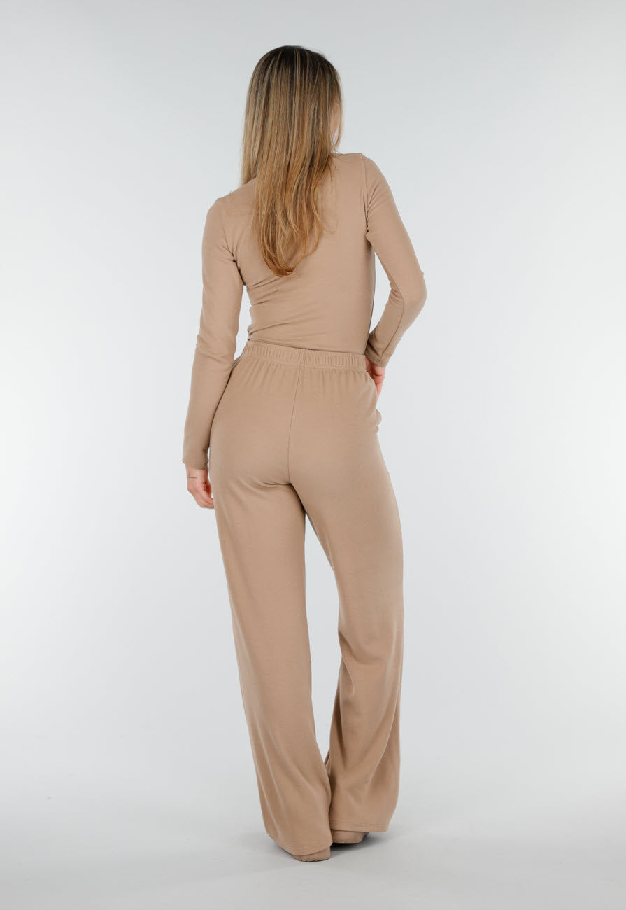Beige Zachte Stretch Broek met Rechte Pijpen