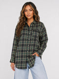 Donkergroene Geruite Blouse met Lange Mouwen en Borstzak