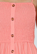 Coral Roze Maxi Jurk met Smock en Strikbandjes