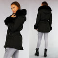 Zwarte Bont Winterjas met Capuchon