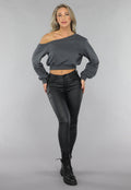 Antraciet Trui met One Shoulder