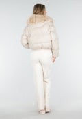 Beige Pufferjas met Bontkraag en Drukknopen