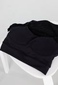 Zwarte Mesh Crop Top met Korte Mouwen en Pads