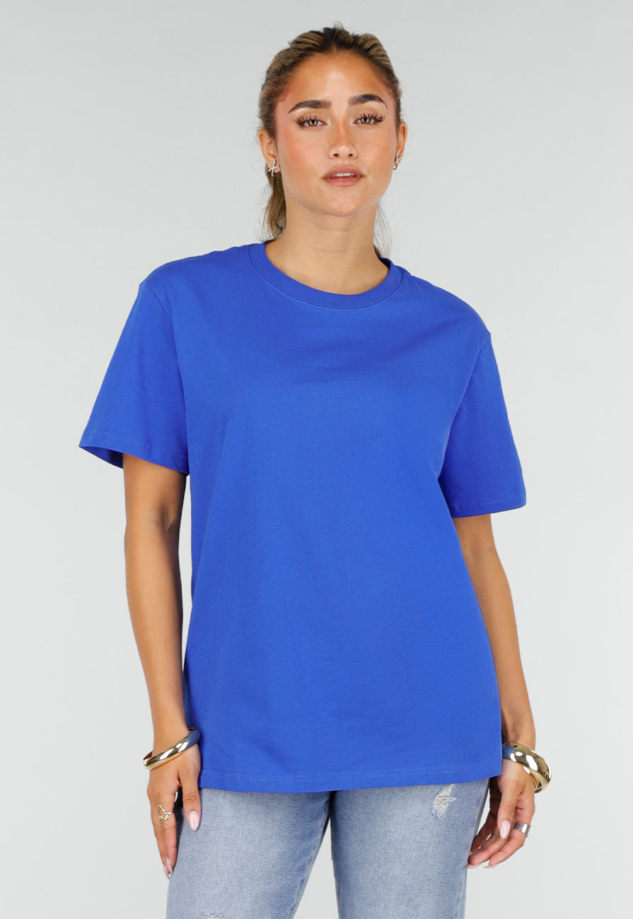 Blauw Basic T-Shirt met Ronde Hals en Korte Mouwen