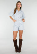 Lichtblauwe Denim Playsuit met Korte Mouwen