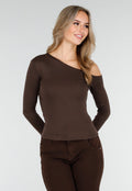 Bruine One Shoulder Top met Lange Mouwen