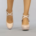 Beige Lederlook Pumps met Enkelbandje