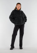 Zwarte Teddy Bontjas met Knoopsluiting