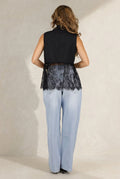 Zwart Mouwloos Gilet met Kanten Details