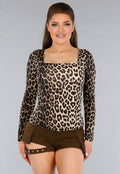 Longsleeve Leopard Stretch Top met Vierkante Hals