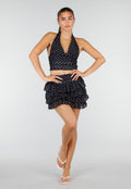 Zwarte Polkadot Halter Top met Ruffle Skort Set