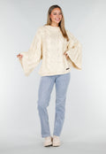 Cream Oversized Grofgebreide Kabeltrui met Lange Mouwen