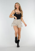 Zwarte Top met Cut-Out, Spaghetti Bandjes en Stretch Pads
