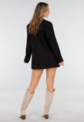 Zwarte Oversized Stretch Blazer met Schoudervullingen